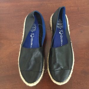JEFFREY CAMPBELL Black Leather Espadrilles Flats